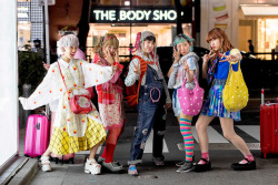 tokyo-fashion:  Rikarin &amp; the Fanatic Tokyo Magazine girls - Haruka, Fuki, Mei &amp; Rizna - on the street in Harajuku at night.