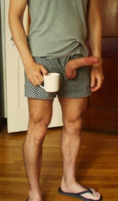 2hot2bstr8:  this dude’s hairy legs, feet, and big fucking dick are sexy as hell!!!!!!!!! for the first time in my life i’d turn down coffee and lick that stud EVERYWHERE  Good morning