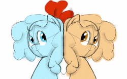 thelikeablepony:  askshinytheslime and Jiffy the peanut butter pony. Trying out the mirror tool in sketchbook pro. Time to go to bed, good night.  x3!