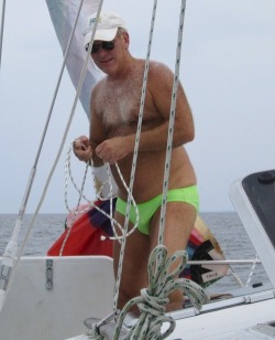 maturehairyoldermen:  I took a picture of grandpa on our fishing trip this summer. I took the picture to help me remember what a hunk he looks to me. He never lets me see him naked but i am happy that grandpa is confortable wearing only this around his