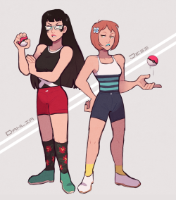 sutexii:hi hello i made gay pokemon oc’s.   they’re old, very very bitter rivals (fueled by their deeply competitive natures…and just Wild sexual tension)
