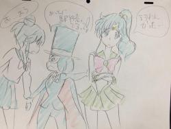 sushiobunny:Sushio drew this for Ami Koshimizu, Ryuuko’s VA. Ryuuko and Mako, dressed as Usagi and Tuxedo Mask, meet Sailor Jupiter, who is voiced by Ami Koshimizu in recent stuff.  hehe &gt; u&lt;