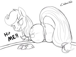 caboni32:  I’m at Reno in one of the major casino hotels, so made a quick iPad sketch based off of gambling. Applejack playing Blackjack!! …Is that blackjack? …I’m not 100% sure since I never gamble.  X3 Niiice, AJ~