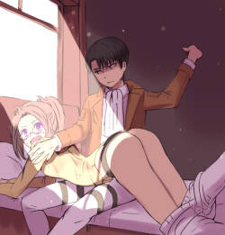spankingrp:  Levi spanking Hange. That’s my spamming done for the night, I think! 