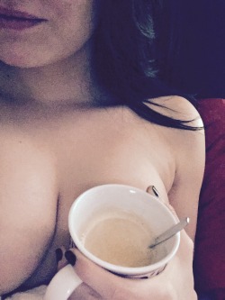 Best way to start your day. Coffee and boobs