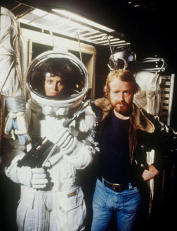 Sigourney Weaver and Ridley Scott on the set of Alien.