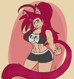 kat-and-katty-answers:  fluxys-art-corner:   (Deviantart) (Furraffinity) (Patreon Tipjar) (Picarto)   What’s a gym without it’s mascot?So here’s Kat sporting her FurFit gym outfit :’DNot too thrilled with the eyes, but hey… what can ya do but