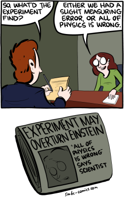 Saturday Morning Breakfast Cereal demonstrating how journalists report science news.
