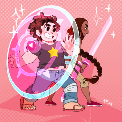katietheslayer:  Power Couple~✨  I’M SO EXCITED FOR CONNIE TO LEARN TO SWORD FIGHT SO SHE CAN FIGHT ALONGSIDE STEVEN IN BATTLEEEAlso they’re aged up here, I couldn’t settle on a specific age, but I imagine somewhere between 17-20?? Maybe??????