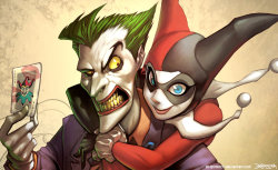 meanwhile-in-the-hall-of-doom:  Joker and Harley : Wallpaper. by el-grimlock