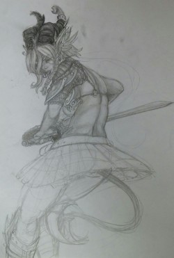 I guess I will share, since I haven&rsquo;t been drawing a lot.  I love demons, armor, and details. So when I started sketching horns it ended up as a rendition of my sister&rsquo;s OC.  I hope i will finish it, but it was as far as i got for now. :3