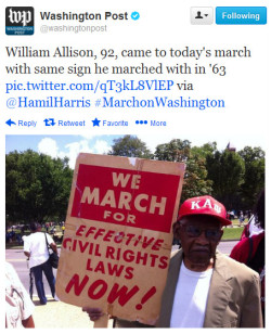 fuckyeahfeminists:  quickhits:  Washington Post: “William Allison, 92, came to today’s march with same sign he marched with in ‘63 pic.twitter.com/qT3kL8VlEP via @HamilHarris #MarchonWashington”  Amazing. 