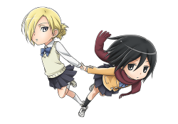 erens-jaeger-bombs:  Transparent Mikasa/Annie edits from the Junior High spinoff art 