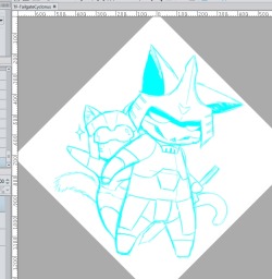 eikuuhyoart:  Working on the next addition to the kittyformers family: Cyclonus and Tailgate! I’m still not happy about Tailgate in the back, so I’ll have to fix him another night.On another note, when it Botcon registration going to go up…? They