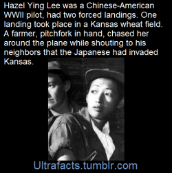 ultrafacts:   Hazel Ying Lee (August 24, 1912 – November 25, 1944) was a Chinese-American pilot who flew for the U.S. Army Air Forces during World War II   In October 1932, Lee became one of the first Chinese-American women to earn a pilot’s license.