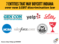 think-progress:7 Entities That May Boycott Indiana Over New LGBT Discrimination LawIn the wake of Gov. Mike Pence (R-IN) signing a law that essentially allows discrimination against gay and lesbian people  in the state, companies are starting to consider