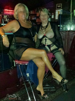 2whores2: Hookers for hire in the private club-brothel.  My wife and her friend. Available exclusively for mature men.  Reblog if you like older pigs whores.