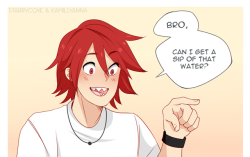 kamilecn:  How to get people to stop asking you for shit, ft. Bakugou Katsuki( A collab comic wiTH THE LOVELY @starrycove based on THIS vine ; she did the sketch and I colored ! Kirishima with his hair down aaaAA )
