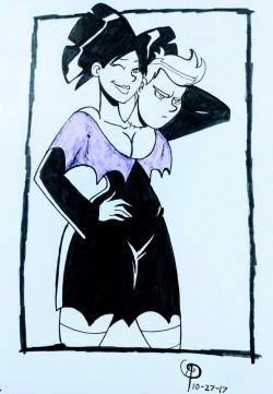 chillguydraws: Inktober 2017  Day 27 - Multiple Heads  Amy Wong/Philip J. Fry  i wouldnt mind sharing Amy’s body ;9