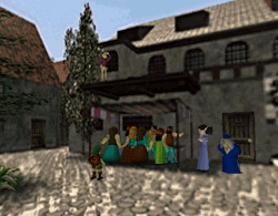 feeble-kaneeble: uh, so if you’re like me you probably think too much about background elements in games at times, and whatever that crowd in Castle Town is going crazy over is one of them so I zoomed in on them by using a setting on the Dolphin emulator