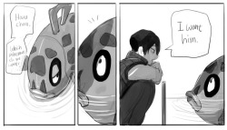 diaemyung:  Free! x Pokemon (Click the images for larger size). Story of Haruka and Feebas  Haruka met Feebas when he was young. He finally evolved when Haru is Grade 12, but he was too big to stay at home. In the end, Haru decided to let him live in