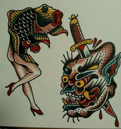 kylesartorelli:  Reverse mermaid and skewered demon designs by: kyle sartorelli mania ink milwaukee, wi