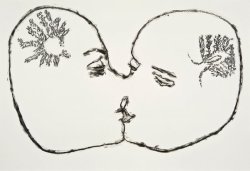 graouli:  Étude sur le phénomène de l’amour, technique mixte sur papier, 38 x 56 cm. Par Stéphanie Béliveau. 
