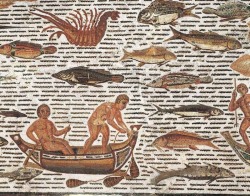 shiningjasmin:  shiningjasmin  Mosaic from Sousse (ancient Hadrumetum): fishing scenes.  II century AD.  Archaeological Museum, Sousse, Tunisia.   Art of ancient Rome. 