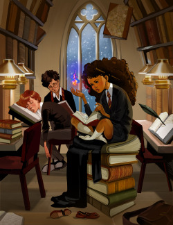 twiggymcbones:  A little late night study sesh featuring BlackHermione!  Thanks, Sarah for the idea/marching orders :-P Who else is excited for HP and the Cursed Child??? 