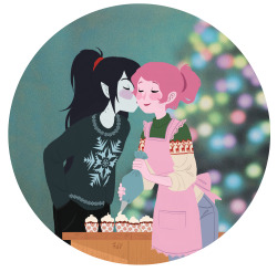 dererumvita-art:    With this piece, I wish a very Merry Christmas and a Happy New Year to everyone. I hope your holidays will be full of love and (red velvet) cupacakes as for Marceline and Bubblegum   [special thanks to @emanuelamarinoph for suggesting