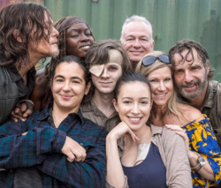 dailytwdcast:  Chandler Riggs, Andrew Lincoln, Danai Gurira, Norman Reedus,Christian Serratos and Alanna Materson behind the scenes of The Walking Dead Season 8 Episode 9 | Honor