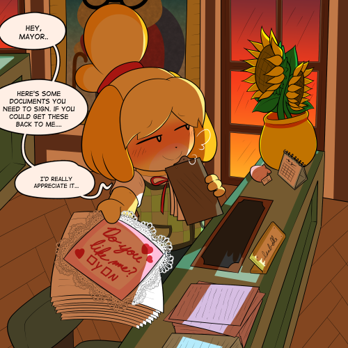 bran-draws-things:    Isabelle Y/N Patreon Poll  Valentine’s Day is a busy day! So make sure you get all the proper forms signed and turned in before you can have some fun.  Check out the full image here!:  https://www.patreon.com/posts/34473585 