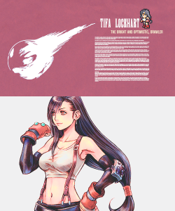 pksnowstorm:  FAVORITE VIDEO GAME CHARACTERS 24 | 50 - “Feels like you’re flying, doesn’t it?” —Tifa when executing a perfect EX Burst in DISSIDIA 012 Final Fantasy.  TIFA LOCKHART / FINAL FANTASY VII  
