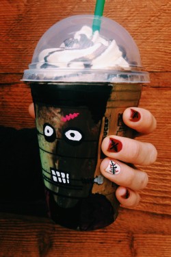 frappuccino:  Bring your zombie hordes to your local store to try a Franken Frappuccino (it’s green tea Frappuccino with peppermint syrup, white mocha, java chips, and mocha drizzle), or any other grande Frappuccino, for just ū after 2pm. 10/29-10/31.