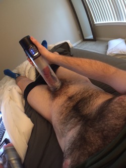 hairy-chests:  nwfur:  A boy and his toys…  At this point, I’m convinced I need to be tied down and milked mercilessly to keep this boner at bay.   wooof