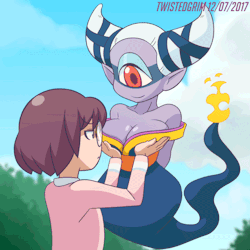 thetwistedgrim:Commission: Inaho groping Insomni from Yo-Kai Watch. Boing Boing! yummy~ ;9
