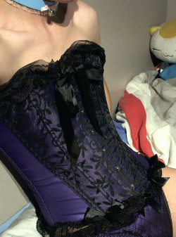 littlewolfpuppy:  Me wearing my purple corset and matching panties