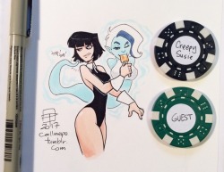 callmepo: The popsicle thief.    Gothsicle tiny doodle of swimsuit Creepy Susie with guest star Phanty.  &lt; |D’‘‘