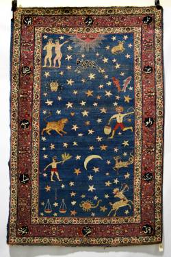 suzani:Persian ‘zodiac’ rug, probably Kerman area, south west Persia, early 20th century, 6ft. 7in. X 4ft. 4in. 2.01m. X 1.32m.