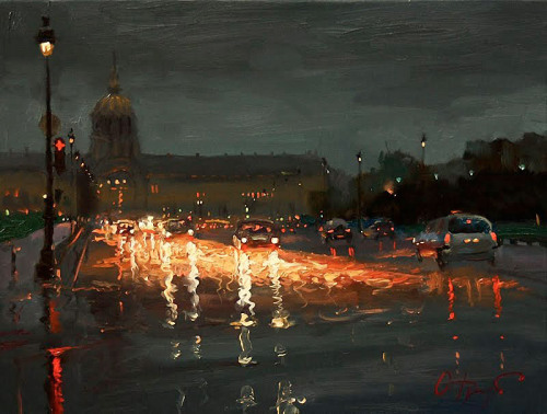 myfairynuffstuff:  Oleg Trofimov (b.1962) - Rainy Night in Paris. 2009. Oil on canvas.
