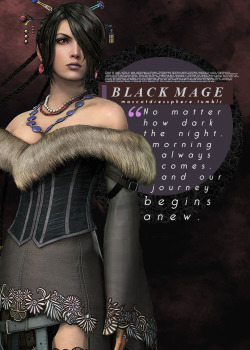 : &ldquo;Yuna’s guardian, and an accomplished black mage. She’s guarded two summoners before Yuna, and learned much from those pilgrimages. No one, not even Wakka, knows how she controls the puppets she uses as weapons.&quot; 