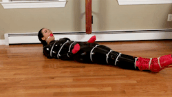 Stella regrets making the bet but there&rsquo;s no escaping it or the zipties wrapped around her #bondage #catsuit http://j.mp/2wRhCFR