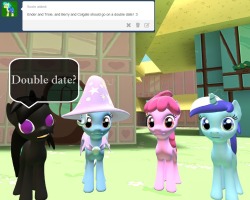 asktrixandberry:  Ender: I am lost here, but if Trixie wants a double date, I’ll let her have one.  Huzzah~! ^w^