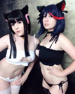 nsfwfoxydenofficial:  A little NSFW sneak peek teaser of an upcoming donation set multimedia pack with @usatame . &lt;3 We really wanted to wear Satsuki and Ryuko again for you guys and threw in some shibari and cat lingerie into the mix! :D
