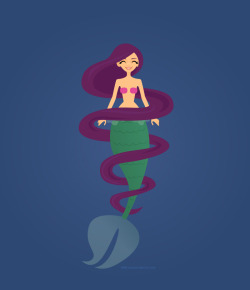 saradrawsdaily:A mermaid with looooong swirling hair for this week’s Illustration Friday topic, swirl.