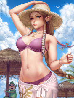 mircosciamart:  Zelda - Twilight princess (2v)     Zelda from The Legend of Zelda: Twilight Princess, ready for summer. It’s been a while since my last artwork and that one in particular took a while as well! Tho I already did a big chunk of my summer