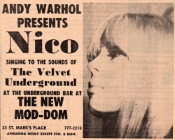 psychedelicway:  Nico “singing to the sounds of The Velvet Underground” at the New Mod-Dom, 1966 