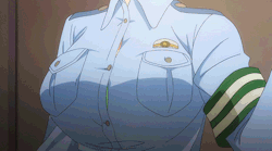 boobgrowth:  In the middle of duty, Chichi’s uniform finally gave way to her growing bust - the final button popped off and her cleavage showed through, revealing her tits.She immediately covered herself, embarrassed. But deep down, she was happy that