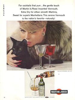 vintagebounty:  Martini &amp; Rossi 1964 Vintage Holiday Advertisement “For Cocktails That Purr” Playboy Original: https://www.etsy.com/listing/117518951/martini-rossi-1964-vintage-holiday 