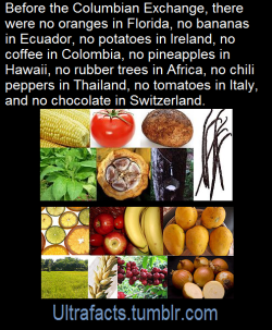 ultrafacts:    The Columbian Exchange or Grand Exchange was the widespread transfer of animals, plants, culture, human populations, technology and ideas between the American and Afro-Eurasian hemispheres in the 15th and 16th centuries, related to European